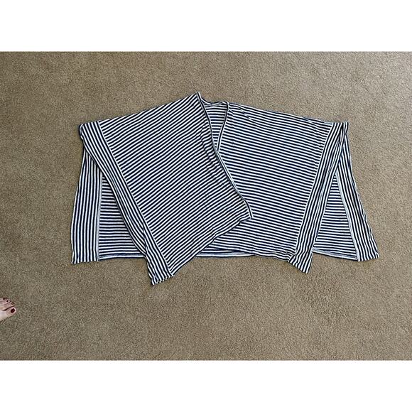 Talbots 100% Linen Shawl Wrap Scarf One Size Blue White Stripes - Picture 2 of 5